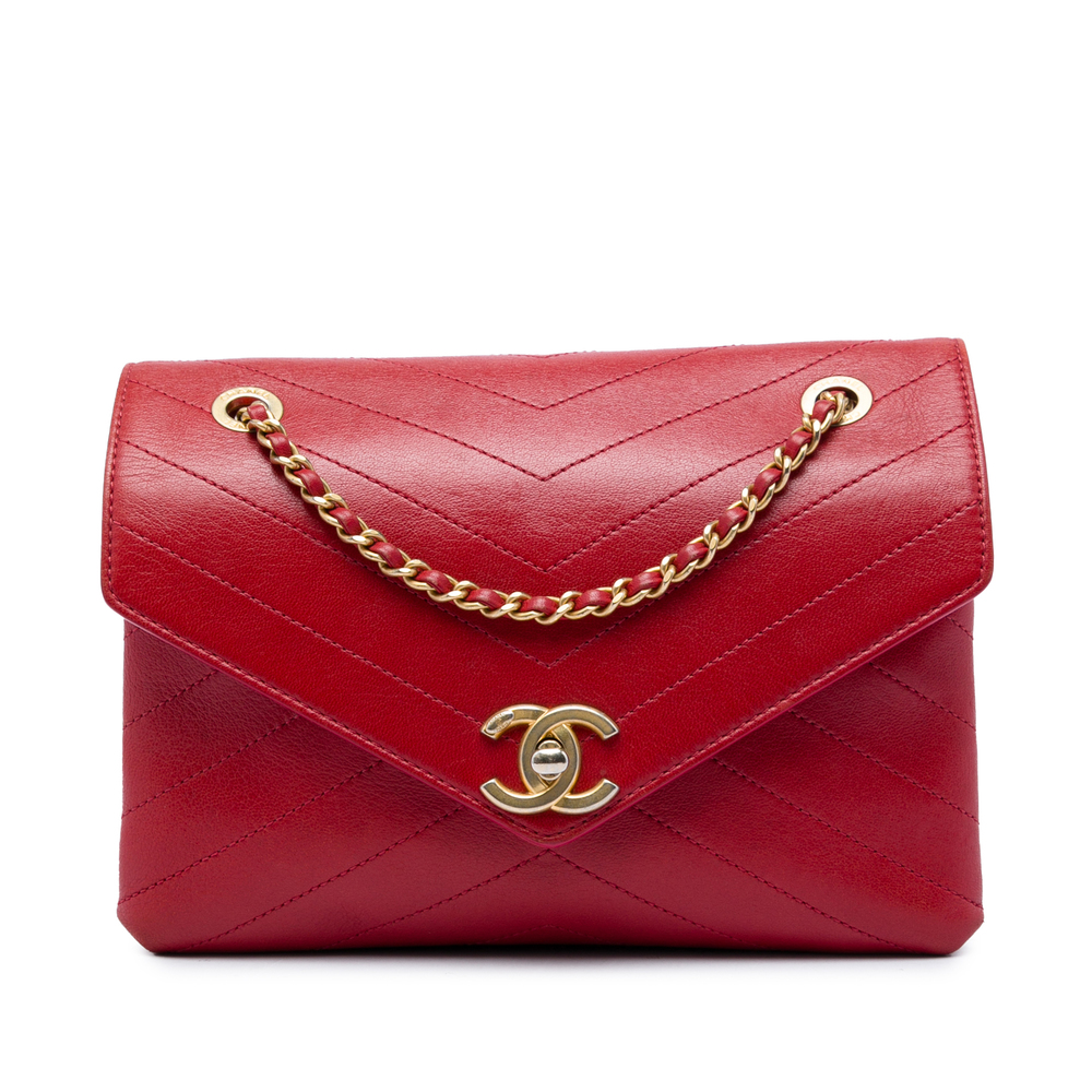 Pre-Loved Chanel Small Chevron Lambskin Stitched Envelope Flap